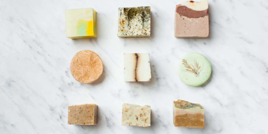 top view of various solid handmaded soap